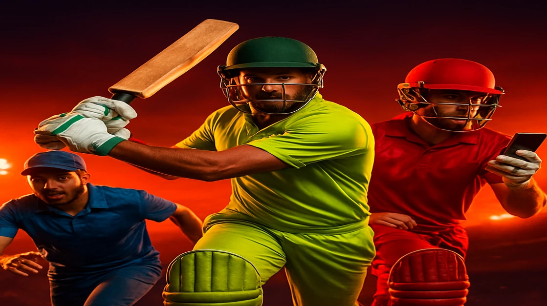 উজ্জ্বল আলোয় ভরা সমাগমে লাল পোশাকধারী এক নারী মোবাইল দিয়ে লাইভ ফুটবল ম্যাচে গেম খেলছেন—hbaj অ্যাপ-এর সাহায্যে চলার পথে গেমিং করা কতটা সহজ তা স্পষ্ট করে।
